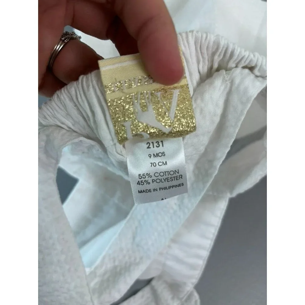 PA classics baby girl 9 months white‎ seersucker overall sleeveless sundress